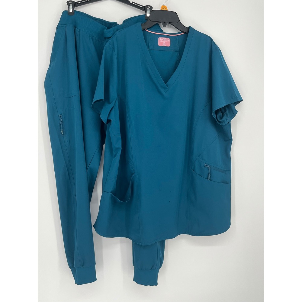 Ava Therese Zavate Scrub Set VNeck Top Jogger Pant Women Teal‎ 2XL Stretch Nurse